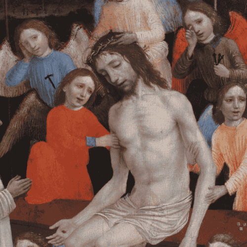 AMBROGIO DA FOSSANO DETTO IL BERGOGNONE (1453-1523) -CRISTO IN PIETA CON ANGELI E UN MONACO - (CAT.N.27)