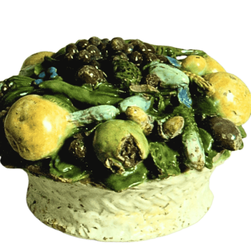 MAIOLICA GIOVANNI DELLA ROBBIA SEC XVI CESTINA CON FRUTTA E PICCOLI ANIMALI